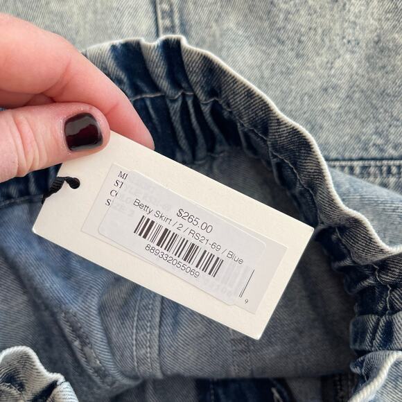 NWT SEA Betty Acid Wash Mini Skirt Size 2 Blue Denim High Waist Paperbag Chic - Picture 16 of 16